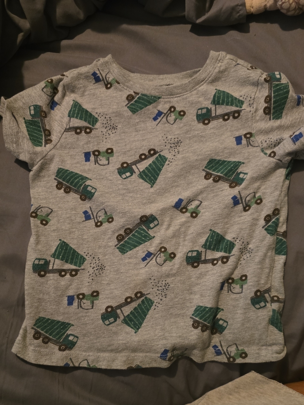Old Navy 5T Gray Tee with Green Dump Truck Print